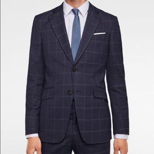 Zara MAN Navy Blue Windowpane Suit 38R